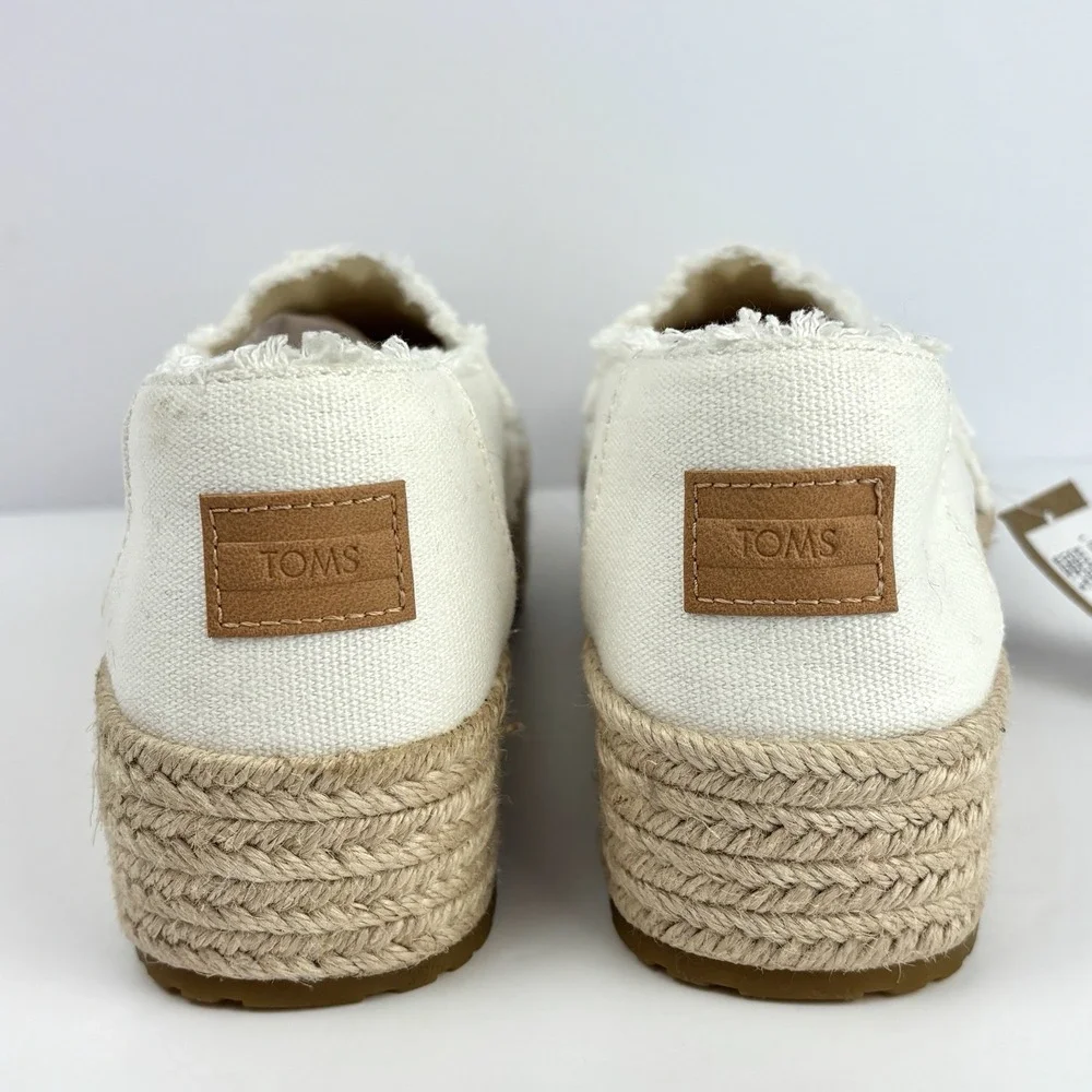 TOMS Valencia Platform Espadrille Slip On White Canvas Shoes 8 NWT Coastal